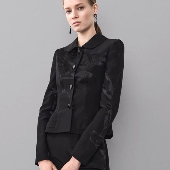 Ralph Lauren Fall 2020 Collection Black Silk Equestrian Jacquard Sylvia Jacket - Picture 2 of 16